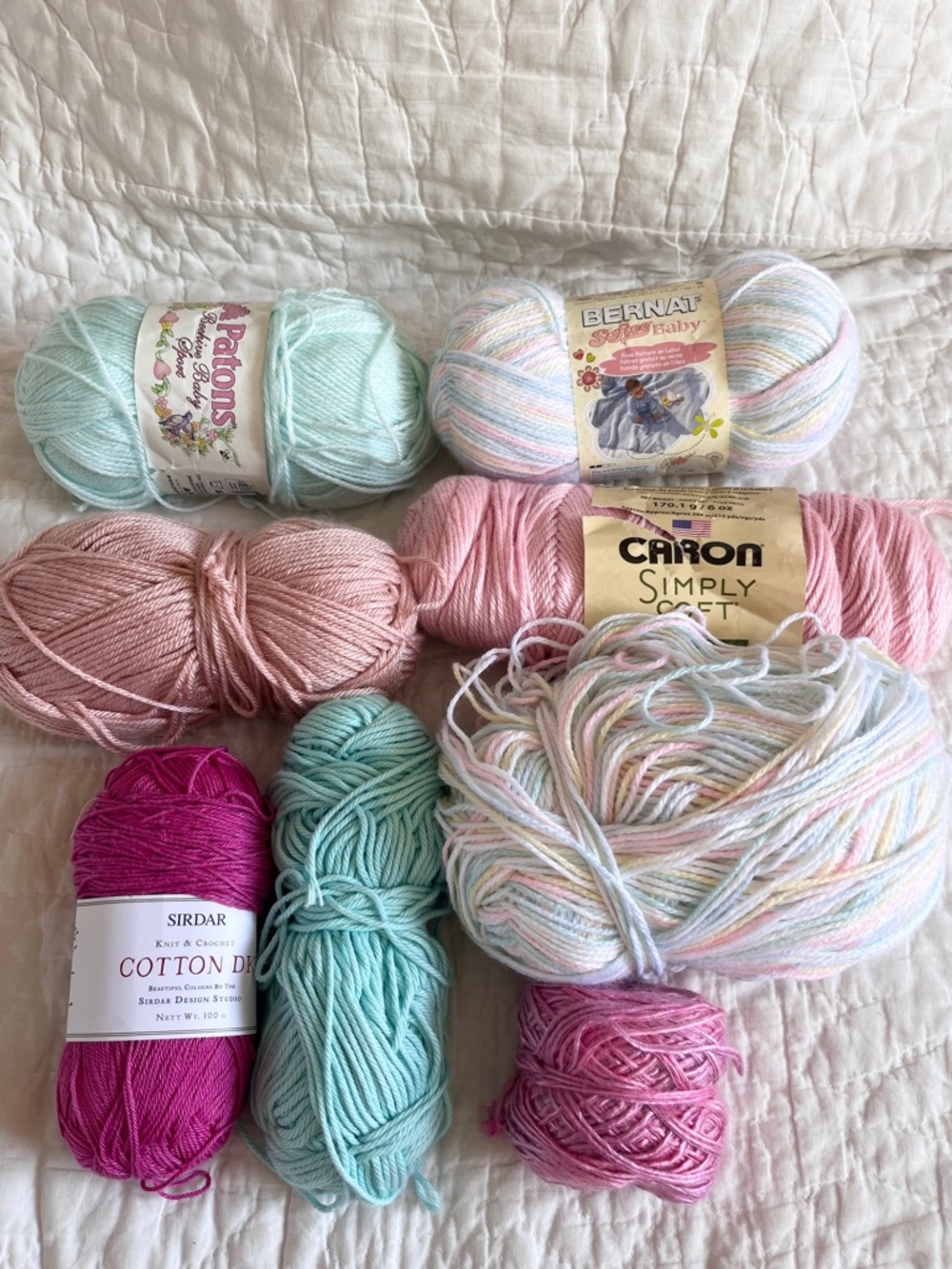 Soft Baby Yarn Lot Some New Pastels Pink Green Bernat Softee Caron Sirdar Girl